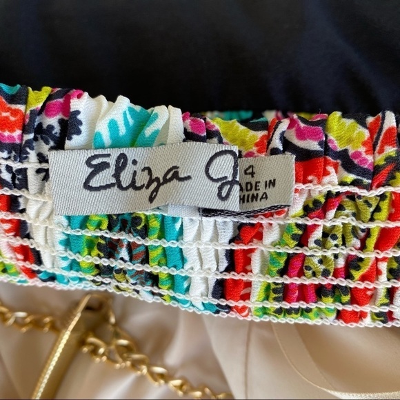 Eliza J Floral Striped Halter Maxi Dress Size 4 Bright Gold Chain Neckline GUC - Picture 13 of 14